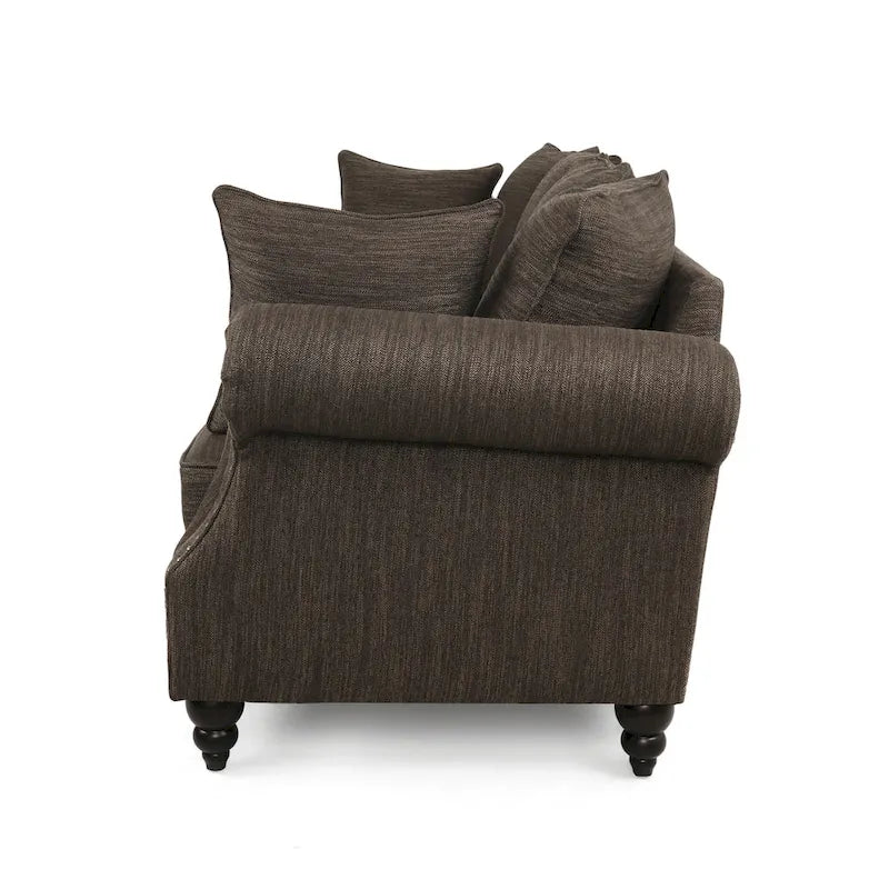 Fabric Pillowback 3 Seater Sofa with Nailhead Trim by