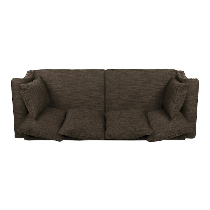 Fabric Pillowback 3 Seater Sofa with Nailhead Trim by