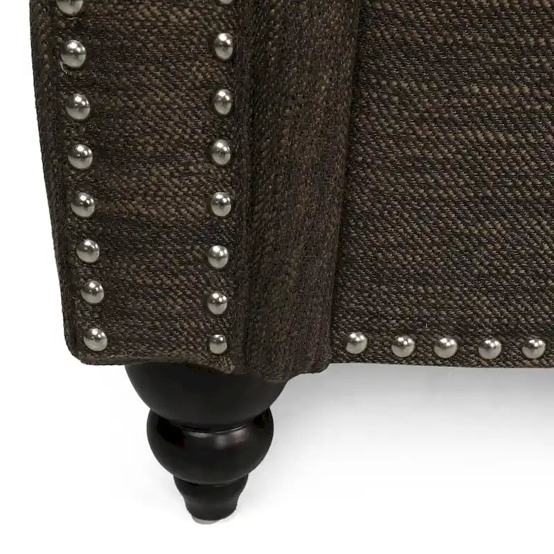 Fabric Pillowback 3 Seater Sofa with Nailhead Trim by