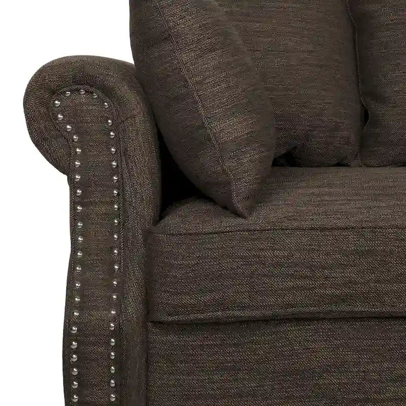 Fabric Pillowback 3 Seater Sofa with Nailhead Trim by