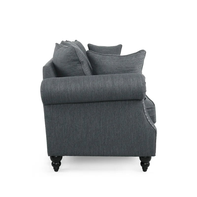 Fabric Pillowback 3 Seater Sofa with Nailhead Trim by