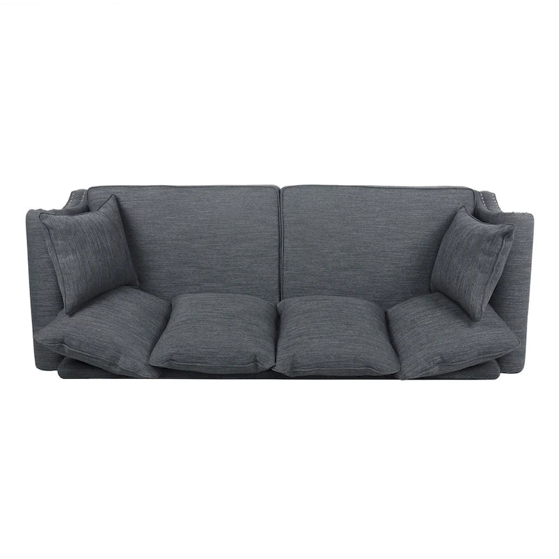 Fabric Pillowback 3 Seater Sofa with Nailhead Trim by