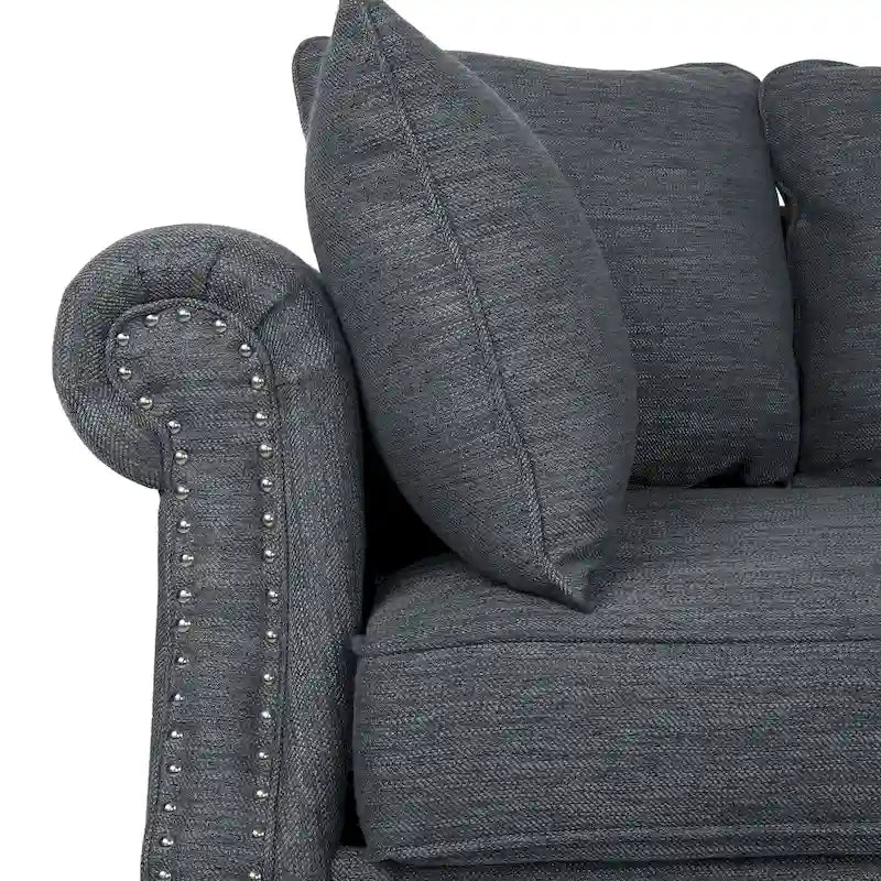 Fabric Pillowback 3 Seater Sofa with Nailhead Trim by