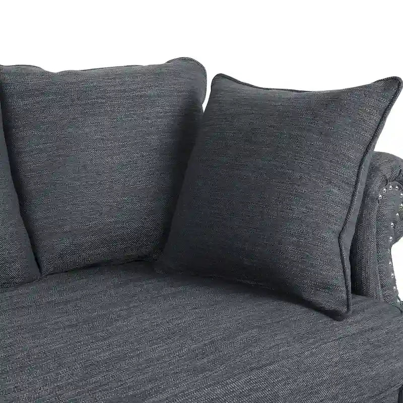Fabric Pillowback 3 Seater Sofa with Nailhead Trim by
