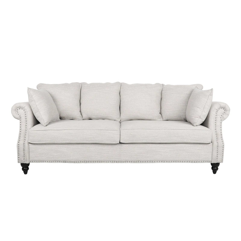 Fabric Pillowback 3 Seater Sofa with Nailhead Trim by