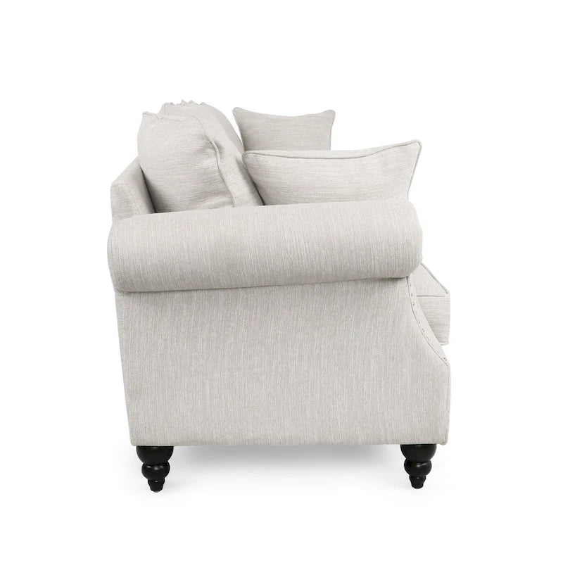 Fabric Pillowback 3 Seater Sofa with Nailhead Trim by