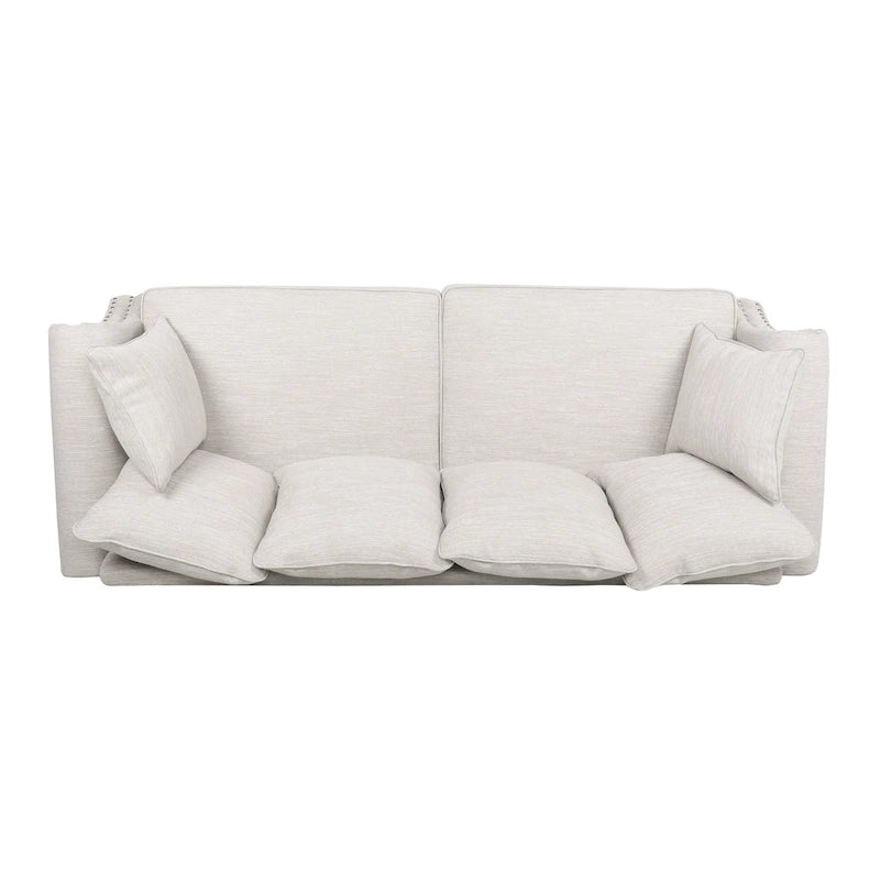 Fabric Pillowback 3 Seater Sofa with Nailhead Trim by