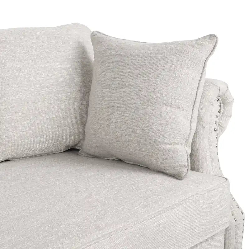 Fabric Pillowback 3 Seater Sofa with Nailhead Trim by