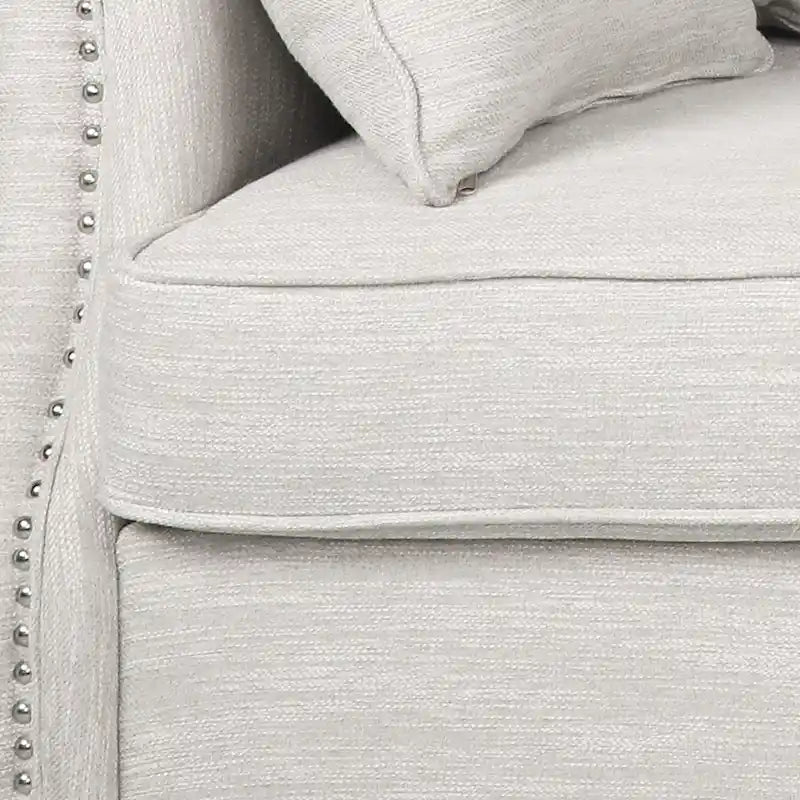 Fabric Pillowback 3 Seater Sofa with Nailhead Trim by