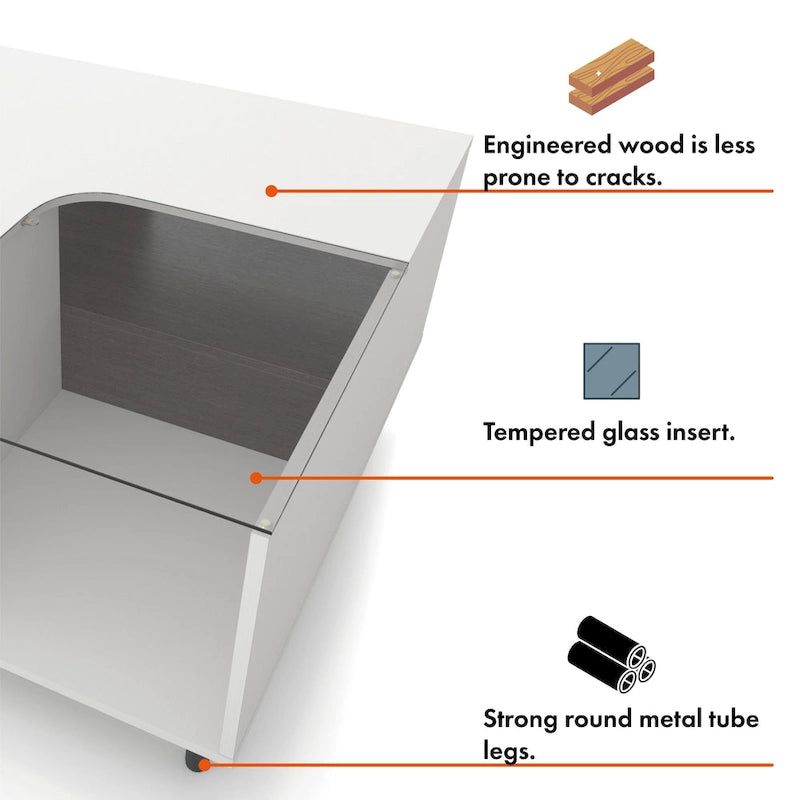 Modern White Square Coffee Table with 16 Colors LED Light, Shelf, and Drawer by