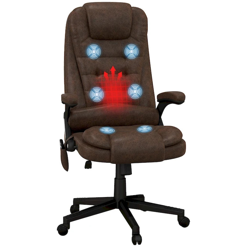 6 Point Vibrating Massage Office Chair with Heat, Microfiber High Back Executive Office Chair with Reclining Backrest