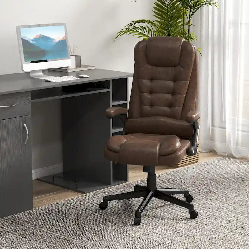 6 Point Vibrating Massage Office Chair with Heat, Microfiber High Back Executive Office Chair with Reclining Backrest