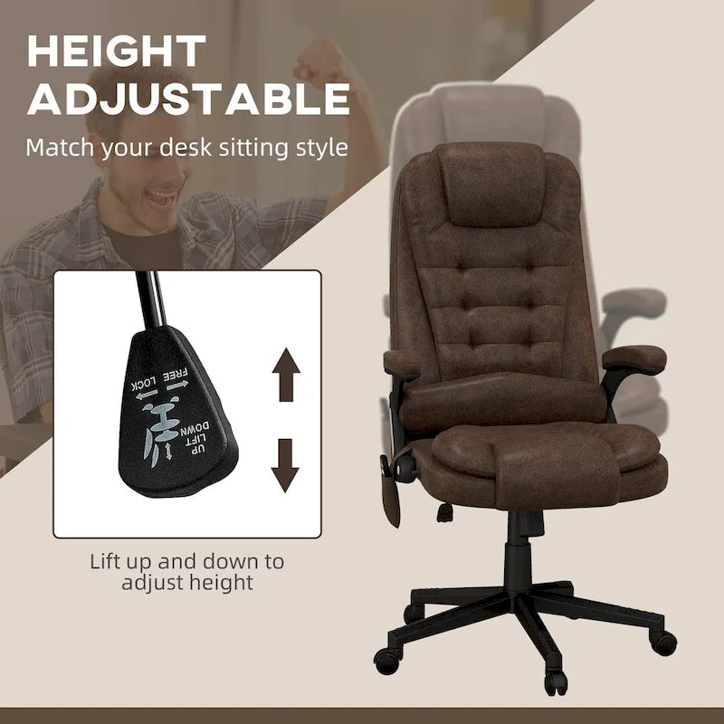 6 Point Vibrating Massage Office Chair with Heat, Microfiber High Back Executive Office Chair with Reclining Backrest