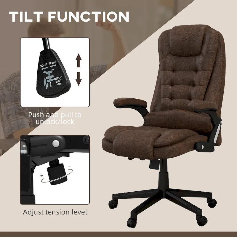 6 Point Vibrating Massage Office Chair with Heat, Microfiber High Back Executive Office Chair with Reclining Backrest