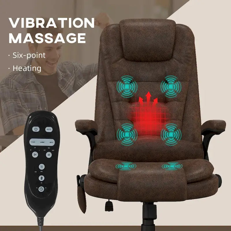6 Point Vibrating Massage Office Chair with Heat, Microfiber High Back Executive Office Chair with Reclining Backrest