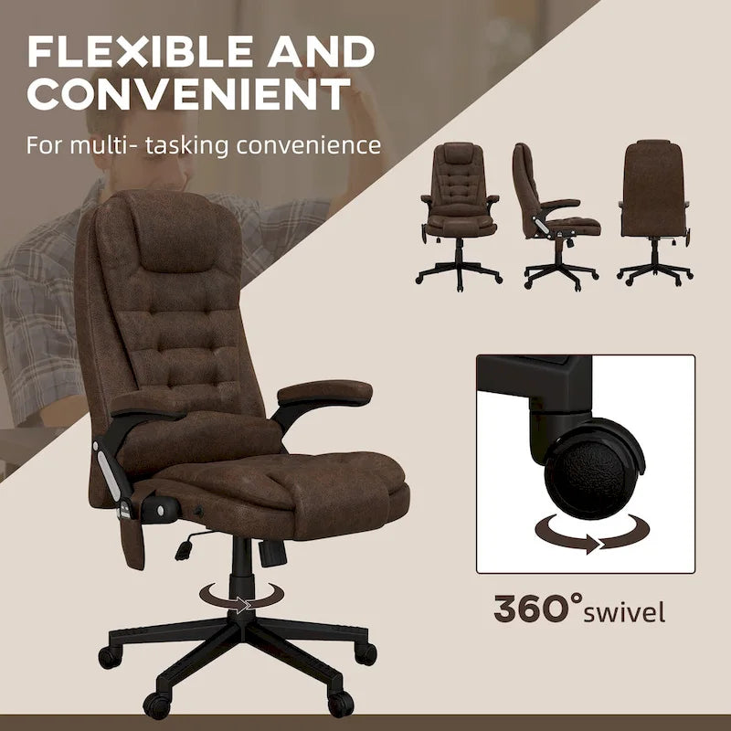 6 Point Vibrating Massage Office Chair with Heat, Microfiber High Back Executive Office Chair with Reclining Backrest
