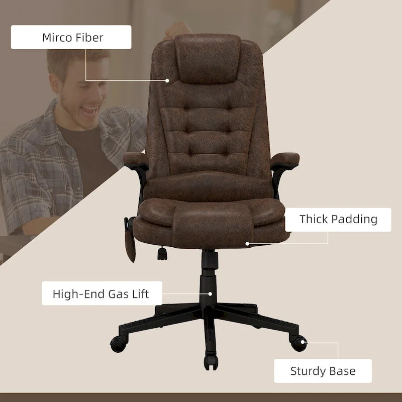 6 Point Vibrating Massage Office Chair with Heat, Microfiber High Back Executive Office Chair with Reclining Backrest