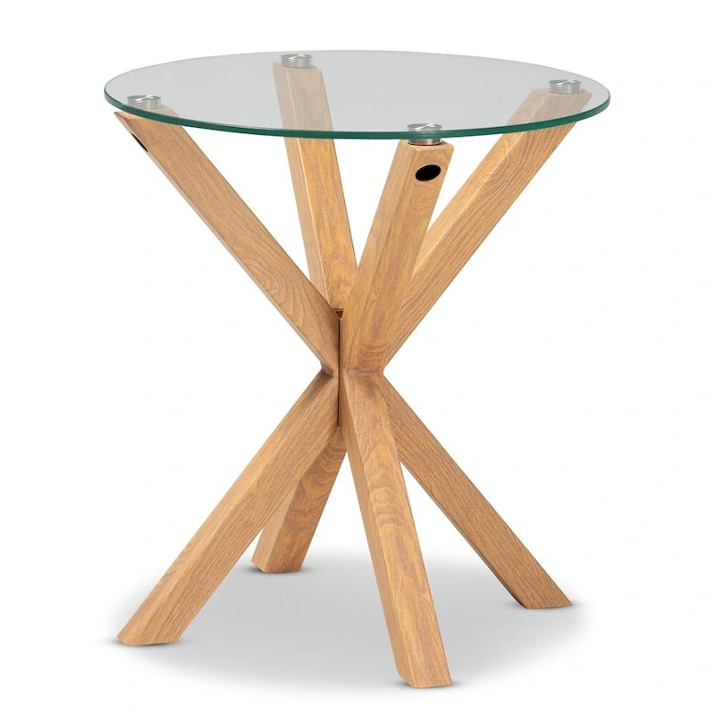 Glass and Wood Finished End Table