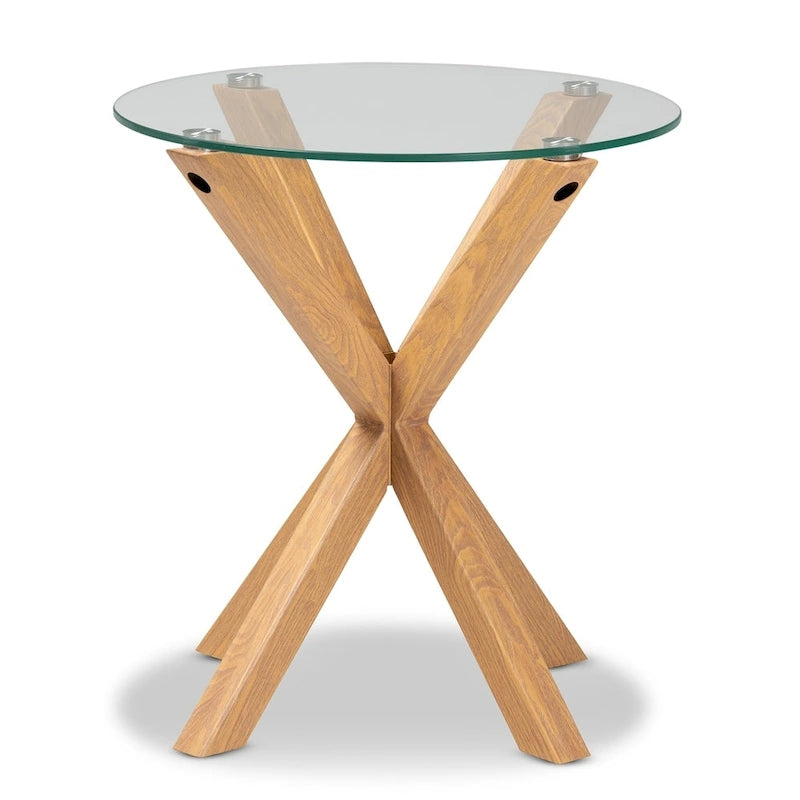 Glass and Wood Finished End Table