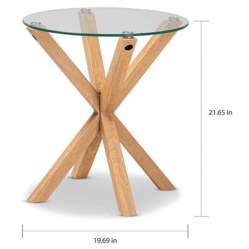Glass and Wood Finished End Table