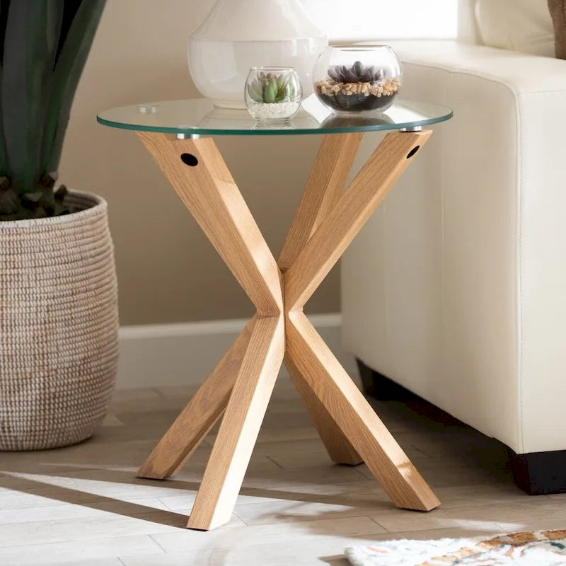 Glass and Wood Finished End Table