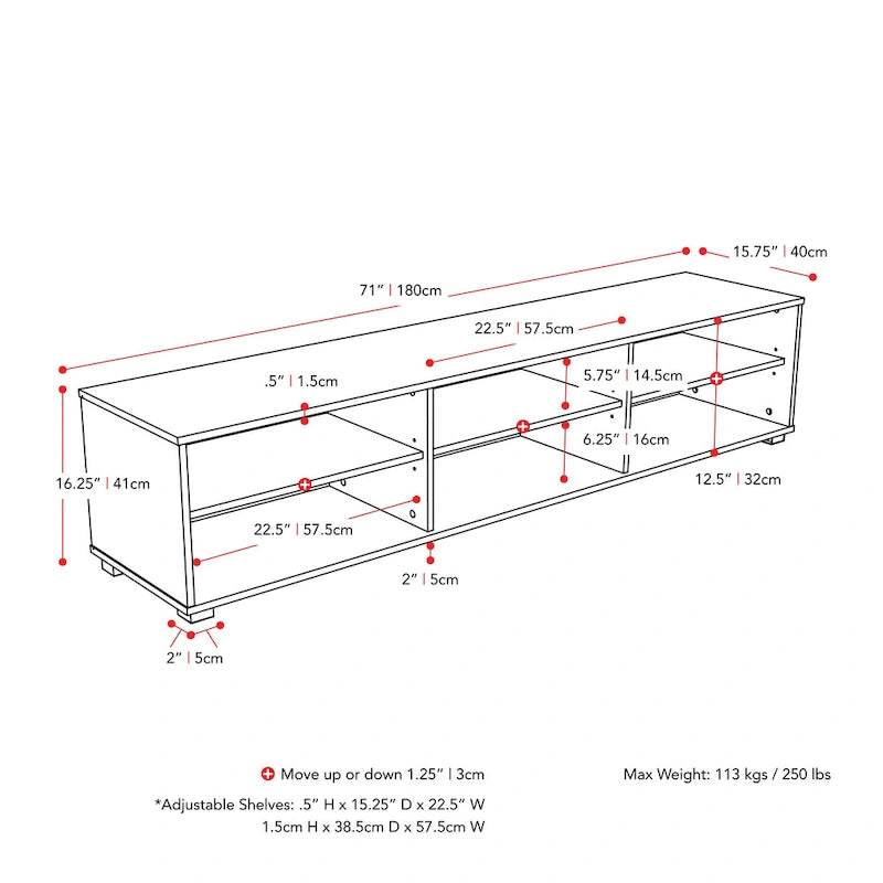 Low Profile Modern TV Stand, for TV's up to 85
