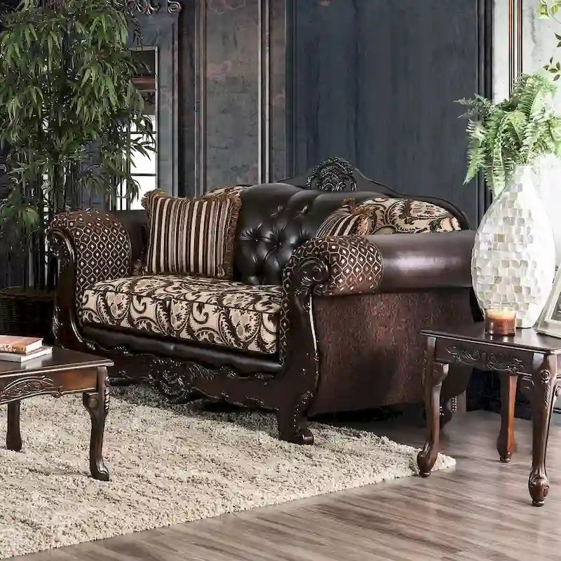 Traditional Faux Leather Tufted Loveseat by