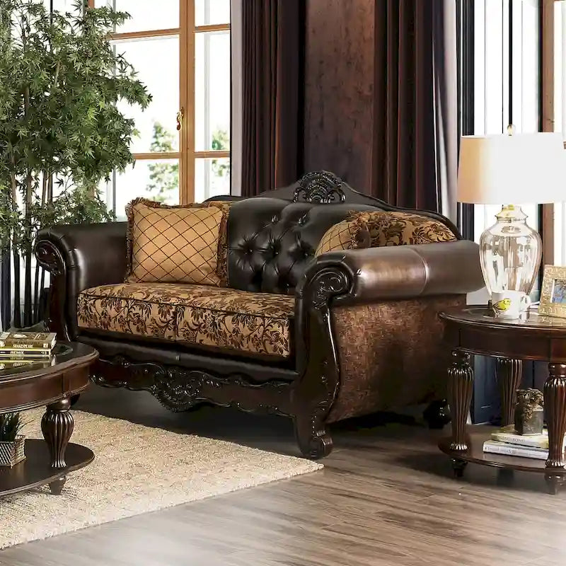 Traditional Faux Leather Tufted Loveseat by