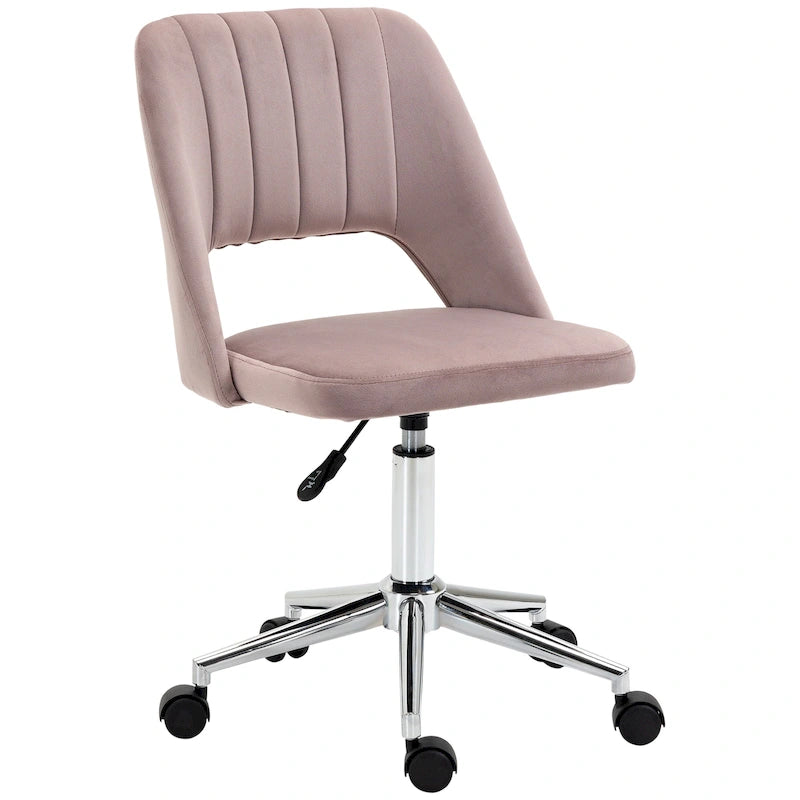 Modern Mid Back Office Chair with Velvet Fabric, Swivel Computer Armless Desk Chair