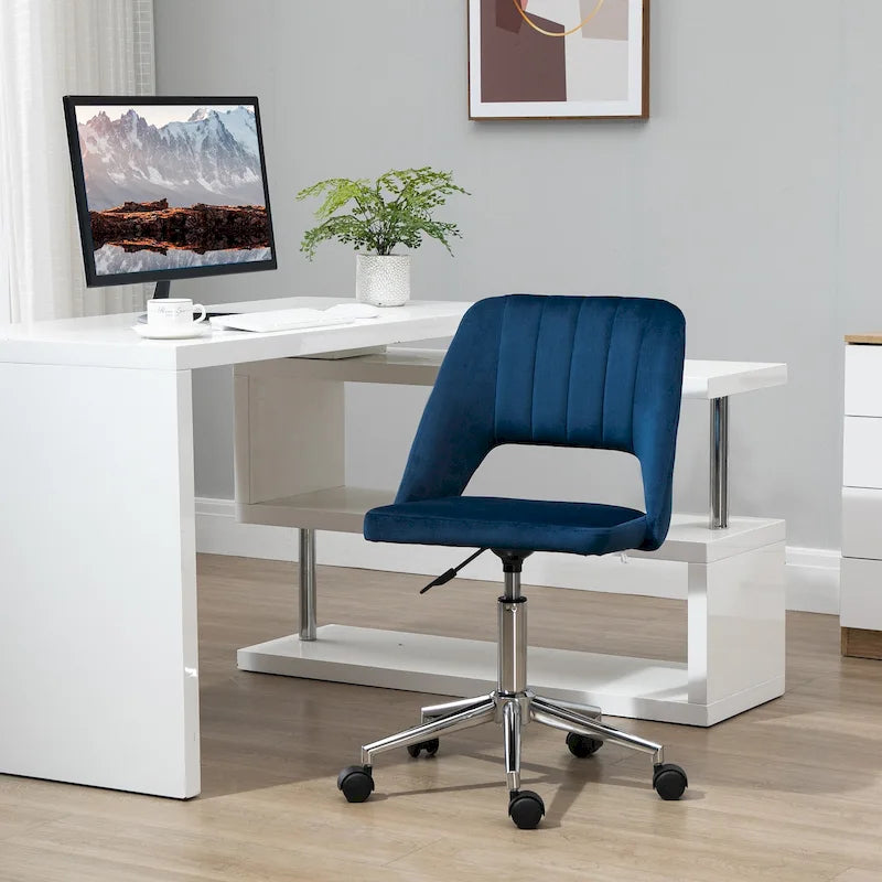 Modern Mid Back Office Chair with Velvet Fabric, Swivel Computer Armless Desk Chair