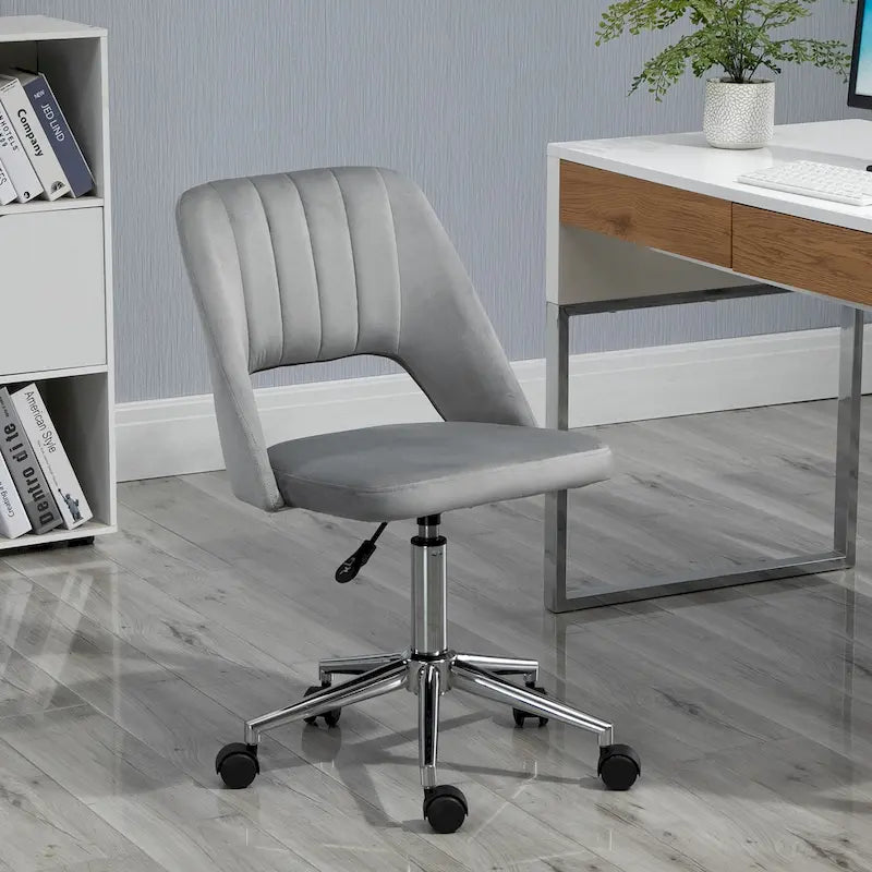 Modern Mid Back Office Chair with Velvet Fabric, Swivel Computer Armless Desk Chair