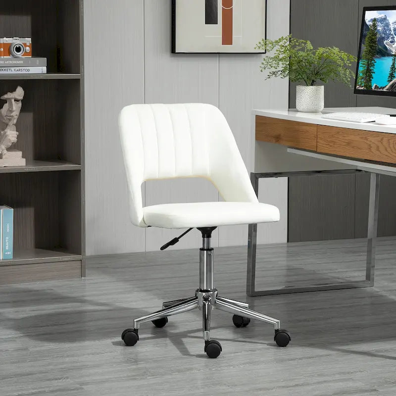 Modern Mid Back Office Chair with Velvet Fabric, Swivel Computer Armless Desk Chair