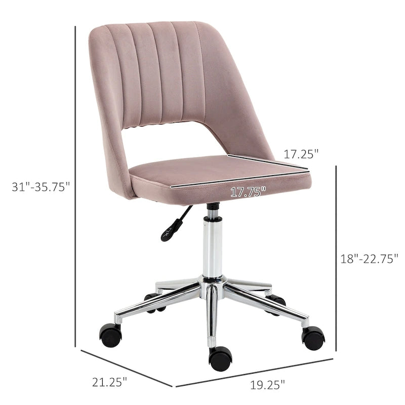 Modern Mid Back Office Chair with Velvet Fabric, Swivel Computer Armless Desk Chair