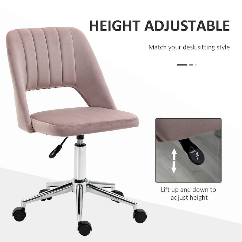 Modern Mid Back Office Chair with Velvet Fabric, Swivel Computer Armless Desk Chair