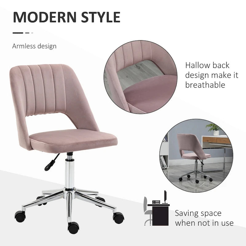 Modern Mid Back Office Chair with Velvet Fabric, Swivel Computer Armless Desk Chair