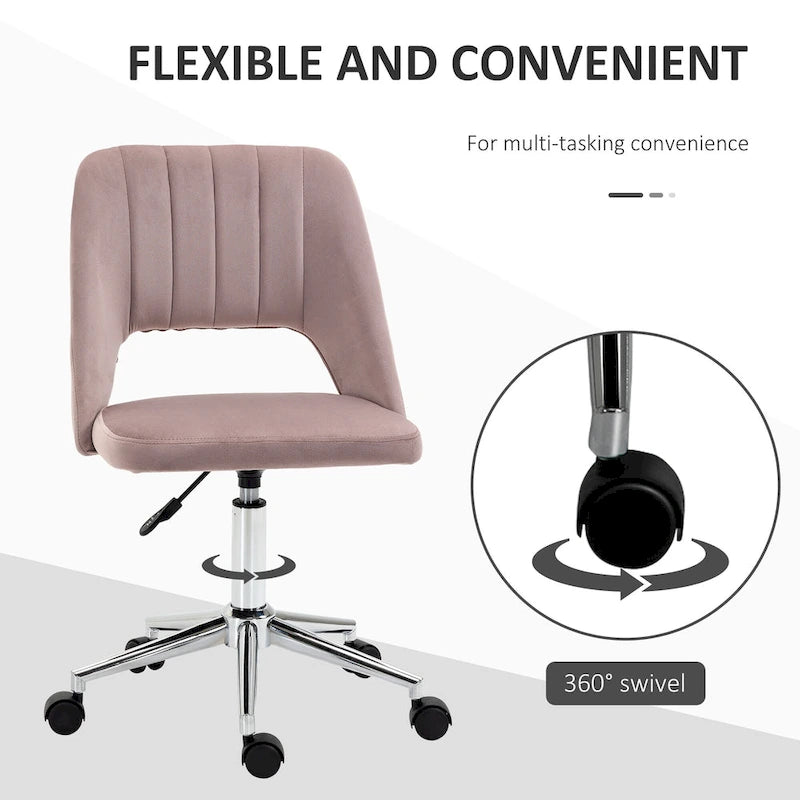 Modern Mid Back Office Chair with Velvet Fabric, Swivel Computer Armless Desk Chair