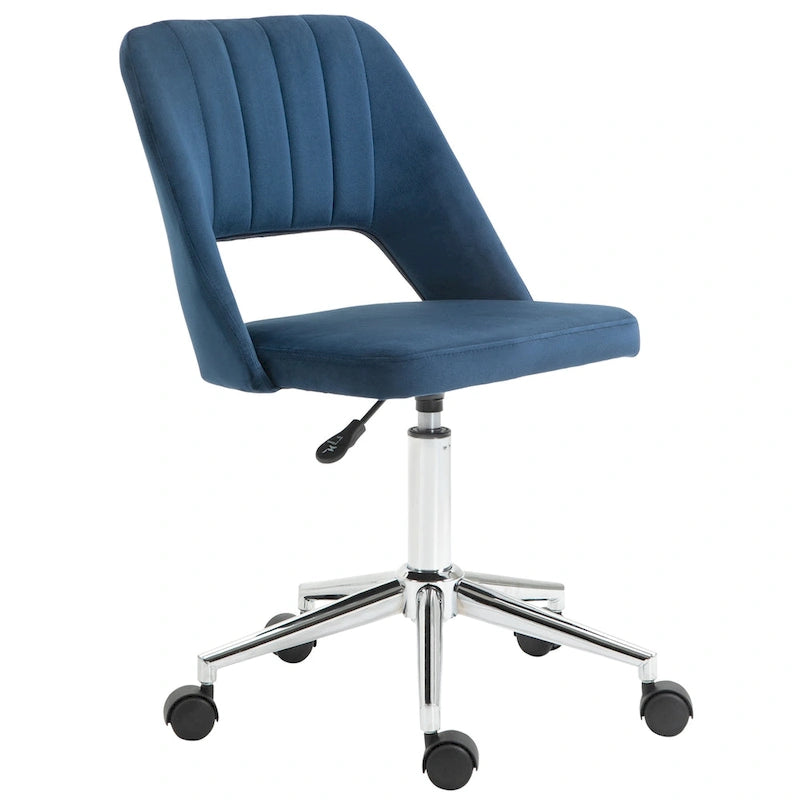 Modern Mid Back Office Chair with Velvet Fabric, Swivel Computer Armless Desk Chair