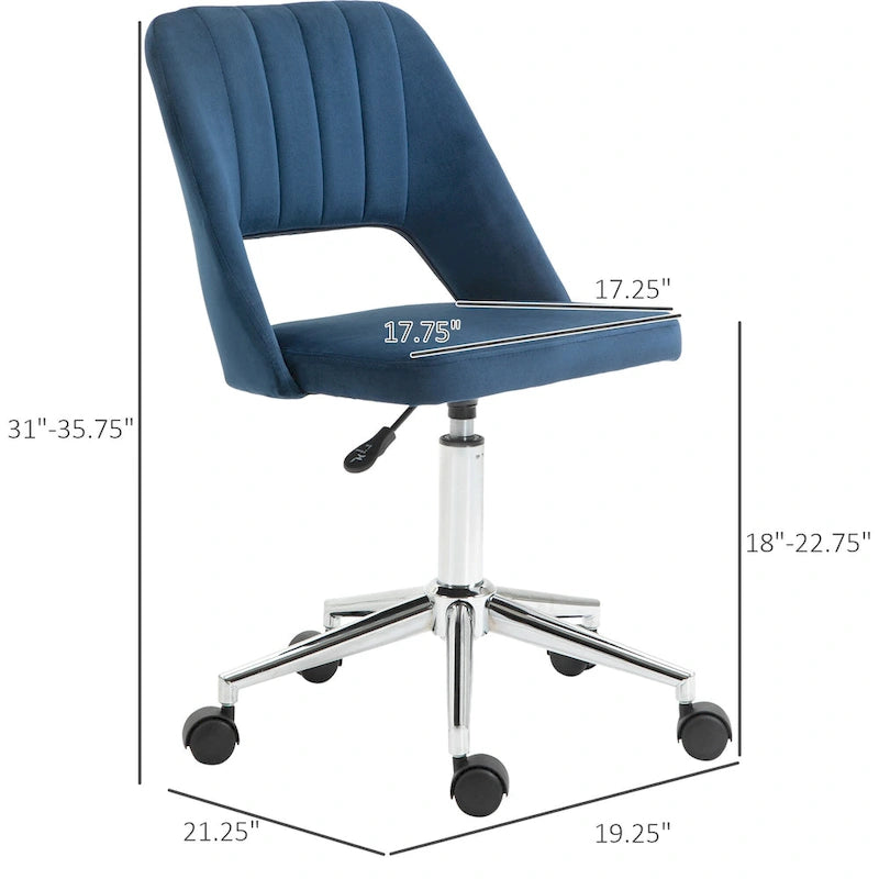 Modern Mid Back Office Chair with Velvet Fabric, Swivel Computer Armless Desk Chair