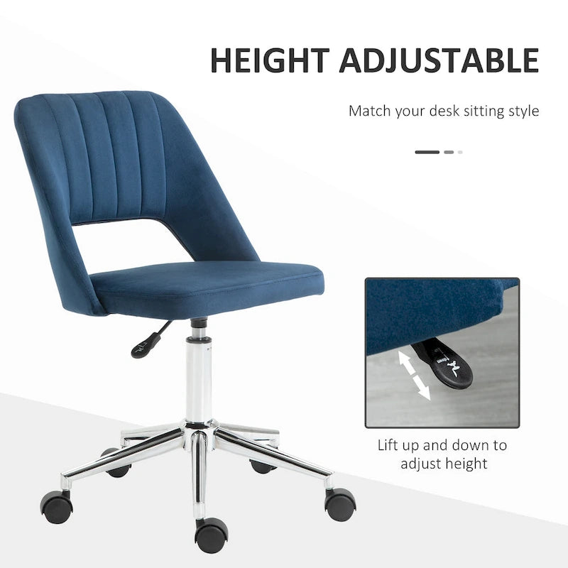 Modern Mid Back Office Chair with Velvet Fabric, Swivel Computer Armless Desk Chair