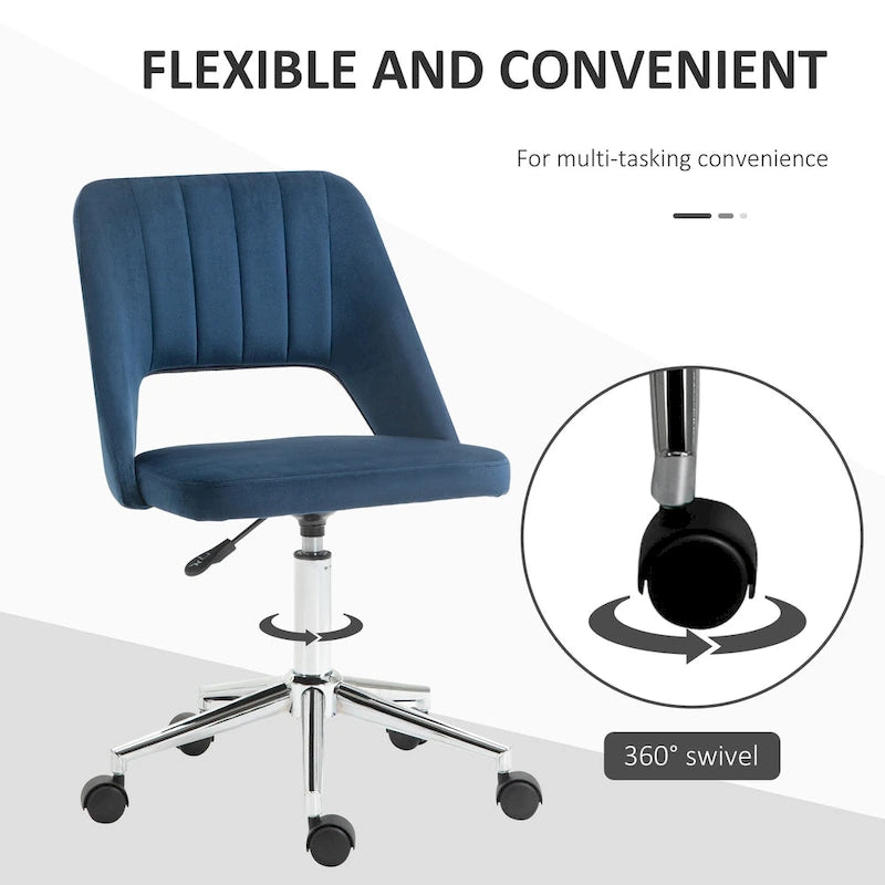 Modern Mid Back Office Chair with Velvet Fabric, Swivel Computer Armless Desk Chair