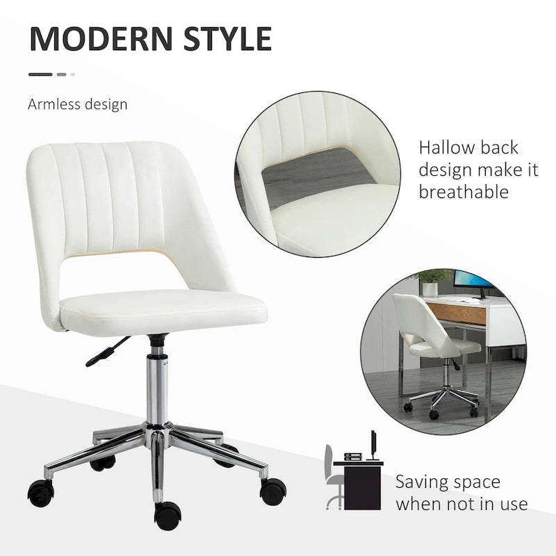 Modern Mid Back Office Chair with Velvet Fabric, Swivel Computer Armless Desk Chair
