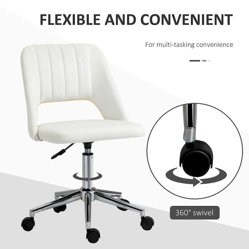 Modern Mid Back Office Chair with Velvet Fabric, Swivel Computer Armless Desk Chair