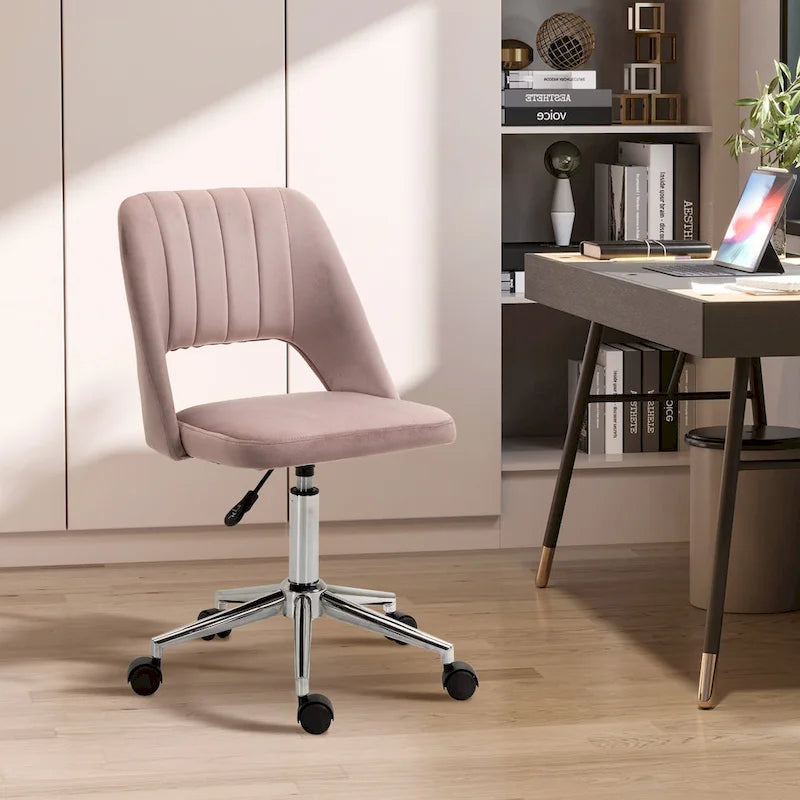 Modern Mid Back Office Chair with Velvet Fabric, Swivel Computer Armless Desk Chair