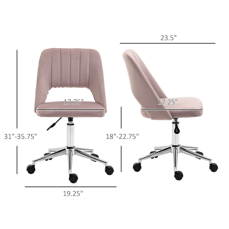 Modern Mid Back Office Chair with Velvet Fabric, Swivel Computer Armless Desk Chair