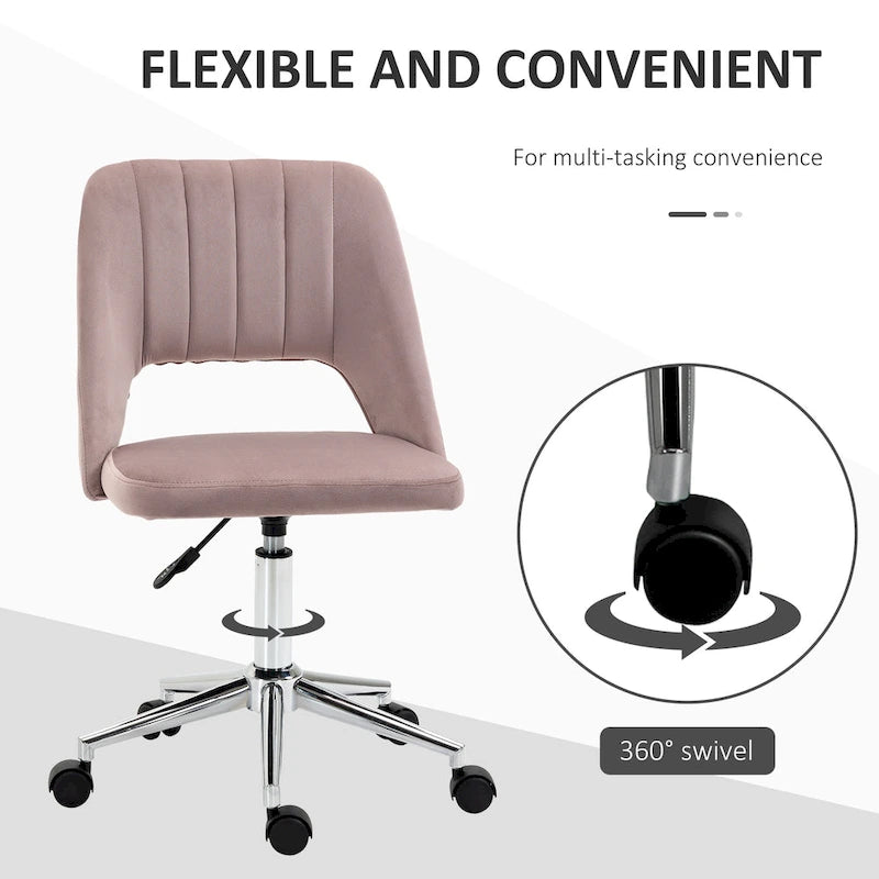 Modern Mid Back Office Chair with Velvet Fabric, Swivel Computer Armless Desk Chair