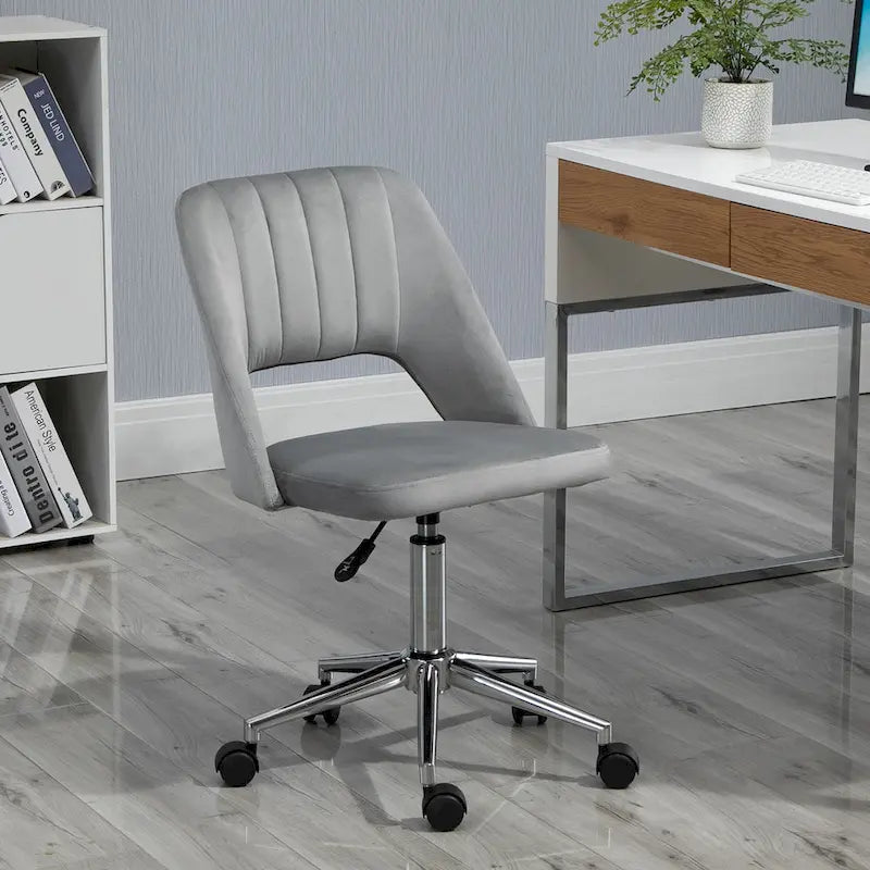 Modern Mid Back Office Chair with Velvet Fabric, Swivel Computer Armless Desk Chair