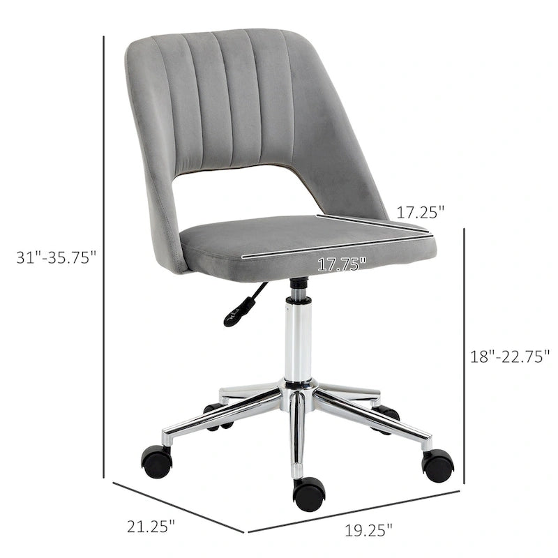 Modern Mid Back Office Chair with Velvet Fabric, Swivel Computer Armless Desk Chair