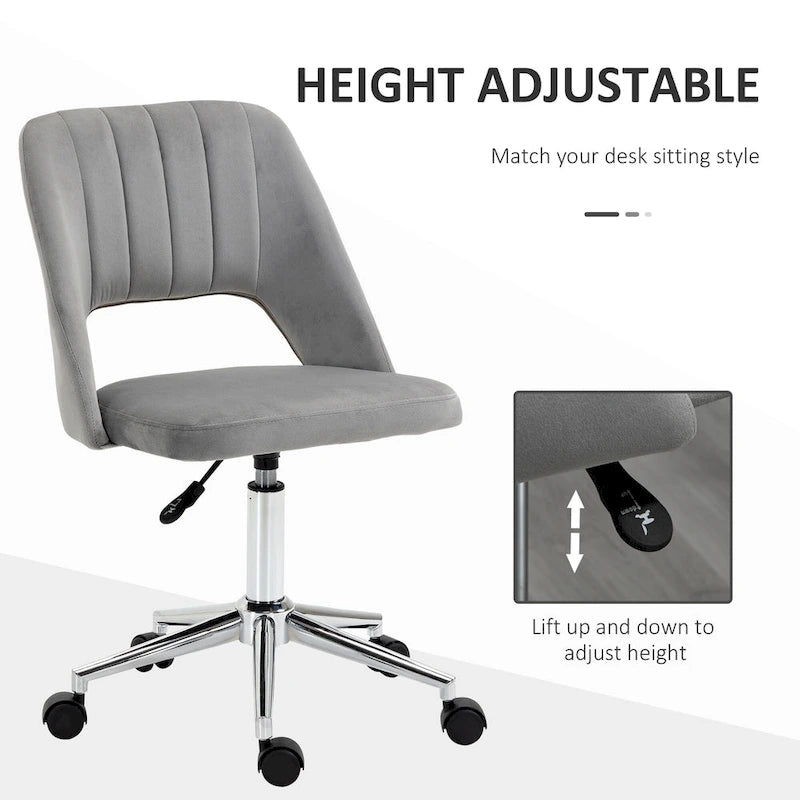 Modern Mid Back Office Chair with Velvet Fabric, Swivel Computer Armless Desk Chair