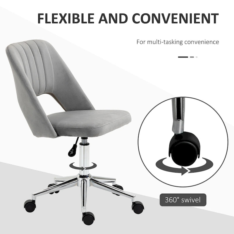 Modern Mid Back Office Chair with Velvet Fabric, Swivel Computer Armless Desk Chair