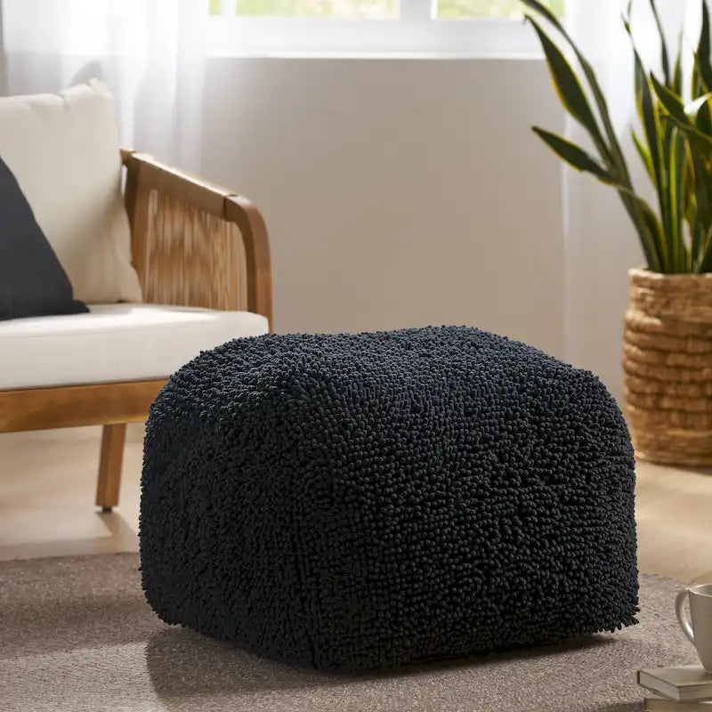 Modern Microfiber Chenille Pouf by